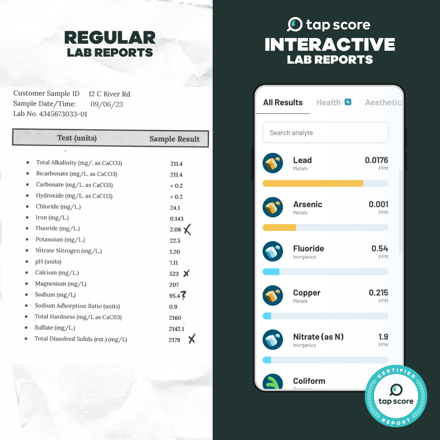 Detailed Lab Analysis with Tap Score